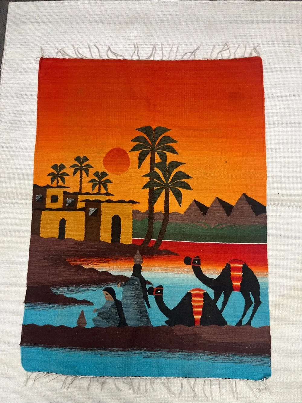 Sunset Desert Tapestry Wall Hanging in Orange and Blue